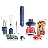 Rosewill 6-in-1 Multi-Speed Cordless Rechargeable Immersion Hand Blender, Heavy Duty Motor - Stick Blender, Beaker, Whisk, Chopper, Dual Beater, Milk Frother - For Smoothies, Baby Food, Soup - Blue