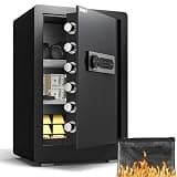 DAYI Safe Box, 3.0 Cubic Feet Home Safes with Fireproof Waterproof Bag, Security Safe for Money Cash Documents, Digital Keypad, Dual Alarm System, Removable Shelf - D-60