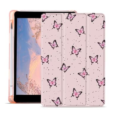 AdorableWhimsy Pink Butterfly Case for iPad Air 11 Inch M4 2026/M3 2025/M2 2024/iPad Air 5/ Air 4 10.9" Aesthetic Polka Dot Protective Cover Trifold StandLeather Soft Back with Pencil Holder