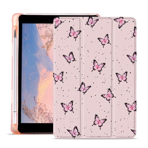 AdorableWhimsy Pink Butterfly Case for iPad Air 11 Inch M4 2026/M3 2025/M2 2024/iPad Air 5/ Air 4 10.9" Aesthetic Polka Dot Protective Cover Trifold StandLeather Soft Back with Pencil Holder