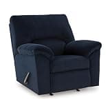 Signature Design by Ashley SimpleJoy Rocker Recliner Chair, Cozy Cushioned Seat, Premium Polyester Chenille Velvet Fabric, Perfect for Living Room and Nursery, Navy Blue