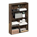 Furinno Basic Book Shelf, 4-Tier Bookcase with Open Shelf, Bookshelf, Cube Storage Organizer, 6 x 24 x 35, for Living Room, Bedroom, Home Office, Amber Pine
