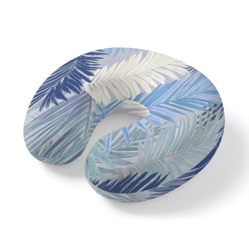 LXCPBNQT Neck Pillow Watercolor Blue White Banana Palm Leaf Washable Memory Foam Pillow for Airplane Office Car Sleeping, Farm Tropical Leaves Travel Pillows U Shaped Stretch Neck Support Pillows