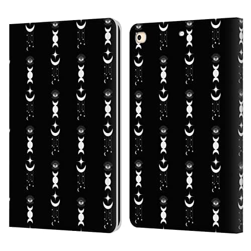 Head Case Designs Officially Licensed Haroulita Moon Celestial Black and White Leather Wallet Case Compatible with Apple iPad 9.7 2017 / iPad 9.7 2018
