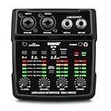 BOMGE M12 USB Audio Interface, 2-Channel Mixer, XLR/3.5mm Input, 48V Power Supply, Sound Card for PC Recording, Studio, Live Show, Karaoke, Plug&Play