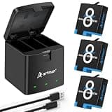 A Artman Battery 1500mAh for GoPro Hero 8/7/6/5 Black and 3-Channel LED USB Charger Fully Compatible with GoPro Hero 8 Battery and Charger (3-Pack)