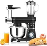 10l Stand Mixer, 5-in-1 Kitchen Electric Mixer, 6-speed Tilt-head With Stainless Steel Bowl, Glass Jar, Meat Grinder, Dough Hook, Whisk, Juice Blender, Pasta Maker - Black Black