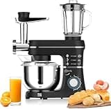 10l Stand Mixer, 5-in-1 Kitchen Electric Mixer, 6-speed Tilt-head With Stainless Steel Bowl, Glass Jar, Meat Grinder, Dough Hook, Whisk, Juice Blender, Pasta Maker - Black Black