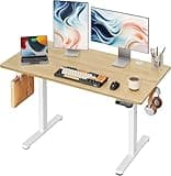 DEVAISE 48 Inch Electric Standing Desk, 3 Adjustable Computer Desk for Home Office, Ergonomic Sit to Stand Desk with LED Touchscreen, Headphone Hook, 3 Memory Preset, with Split Top, Maple