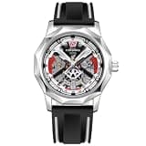 FORSINING Luxury Fashion Skeleton Mechanical Watches for Men Luminous Hands Waterproof Black Rubber Strap Irregular Sports Watch Casual Clock Relojes (Silver)