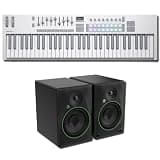Novation Launchkey 61 MK4 White MIDI Keyboard Controller Bundle with Mackie CR8BT 8-Inch Bluetooth Studio Monitors — 140W White Desk Kit for Music Production, Streaming, Beat Making, Songwriting