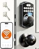 Veise VE012W-K Built-in WiFi Fingerprint Smart Lock with 2 Knobs, No Hub Needed, Remote APP Control, Keyless Entry Door Lock, Smart Deadbolt for Front Door, Auto Locking, Matte Black