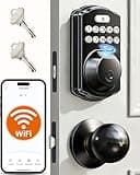 Veise VE012W-K Built-in WiFi Fingerprint Smart Lock with 2 Knobs, No Hub Needed, Remote APP Control, Keyless Entry Door Lock, Smart Deadbolt for Front Door, Auto Locking, Matte Black
