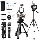 Kalofaye Vlogging Kit for iPhone, Android, Camera, Compatible with YouTube Starter Kit with Rechargeable LED Light + Microphone + Phone Clip + Aluminum Desktop Tripod for Vlogging, Instagram, TikTok