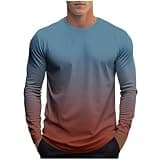 Men's Ombre Long Sleeve Sweatshirt Crew Neck Loose Fit Quick Dry Blouses Fashion Casual Fall Winter Pullover Tops Navy