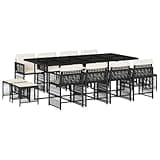 WRJENFSC 13 Piece Outdoor Dining Set, Black PE Rattan Patio Furniture with Large Rectangular Table and Cushions, Seats 12 for Garden Terrace and Backyard Gatherings