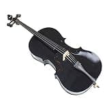 4/4 Full-Size Black Cello Set with Bow, Rosin, Bridge, Padded Soft Bag, Maple Spruce Top, Basswood Neck