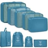 Woobolsalike 9 Set Packing Cubes for Travel Essentials - Lightweight Carry-On Luggage Organizer Bags with Shoe, Clothes & Laundry Bags for Airplane, Family & Business Travel, Lake blue
