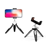 BESUS Two Tripod Phone Mount, Universal Smartphone Mount Adapter, 360° Rotates and Tilts Adjustable Cell Phone Clamp Holder for Projector and Video Recording(Black)
