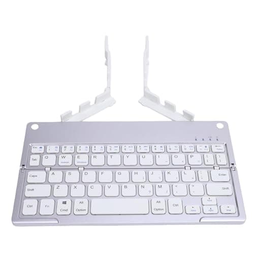 Yunir Folding Bluetooth Keyboard, Portable Wireless Keyboard with Stand Holder, Lightweight Rechargeable Quiet Folding,Compatible iOS Android Wins Smartphone Tablet and Laptop (Silver White)