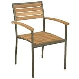 DXKDUSOKJ Stackable Patio Dining Chairs 2 Pcs, Solid Acacia Wood with Oil Finish and Steel Frame, Slatted Design Stacking Chairs for Garden