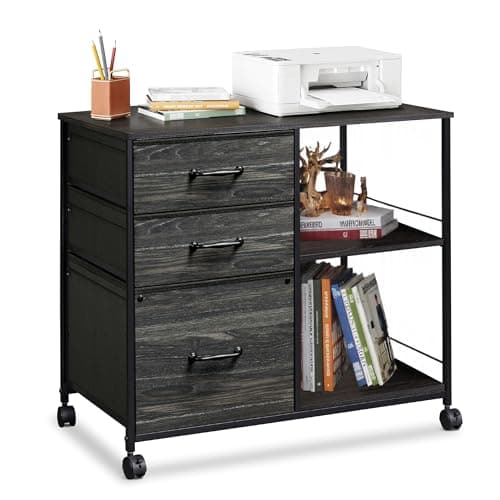 GALAXHERO 3 Drawer File Cabinets, Mobile Printer Stand with Storage Shelf for Home Office/Letter/A4, Charcoal Black