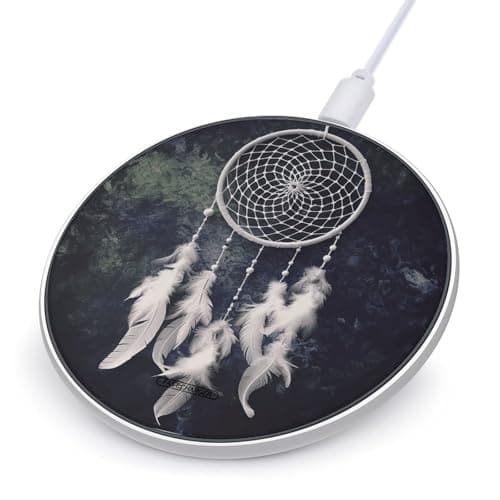 White Fantasy Dream Catcher Wireless Charger Portable 10W Fast Wireless Charging Pad Compatible with Phone Ultra-Thin Charging Station Lightweight Charger Mat for Travel Home Office Desk