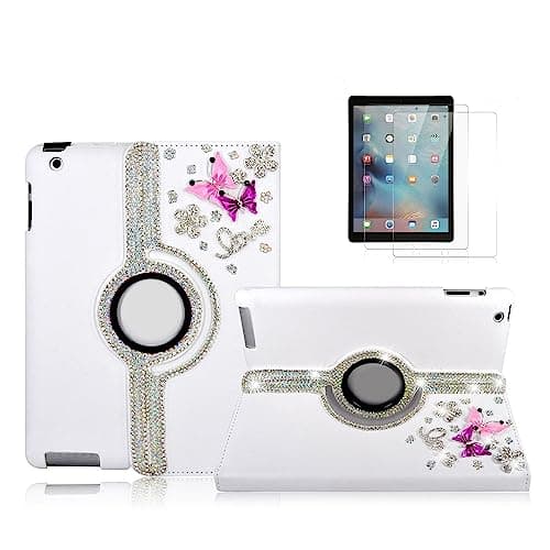 STENES Bling Case for Samsung Galaxy Tab S10 FE+ Plus 13.1-inch 2025 - Handmade Crystal 3D Butterfly Flowers Love 360 Degree Rotating Stand Auto Sleep/Wake PU Leather Protective Cover, Pink