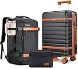 Velaybor Luggage Sets 3 Piece with Spinner Wheels, Lightweight PC Hardside Suitcase with TSA Lock & YKK Zippers, 20 Inch Carry On Luggage with Travel Bag for Men and Women, Black