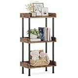 Hosfais Bookshelf Small Book Shelf, 3 Tier Wood Bookcase Industrial Bookshelf Metal Standing Book Shelves Display Book Rack for Living Room Bedroom Home Office (Rustic Brown)