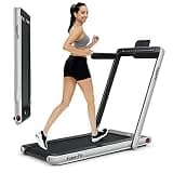 GYMAX Walking Pad, Dual LED Display 2 in 1 Under Desk Treadmill for Home with Remote & Smart App Control, 2.25HP Foldable Portable Treadmill Running Machine for Office Small Space (Silvery Grey)