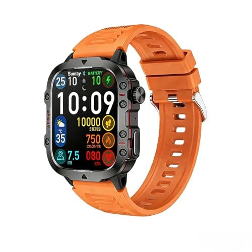 Smart Watch for Men, 1.96 Inch Display, 100+ Sport Modes, Aviation Alloy Material, Heart Rate Monitor, 3ATM Waterproof, 10-Day Battery Life, Fitness Tracker (Orange-Silicone Band)