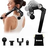 brenzo Deep Tissue Massage Gun, Cordless Percussion Muscle Massager with Extended Handle, Handheld Electric Massager for Back Body Pain Relief, Portable for Home Gym Office(Black)