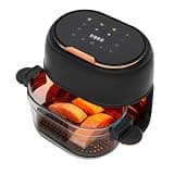 Hot Air Fryer, 4L Glass Air Fryer Fryer Basket, Digital LED Touch Screen, Adjustable Temp & Time, Cook Shrimp, Steak, Fries, Wings, Chicken & More (Black)