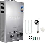 LPG Instant Water Heater, Stainless Steel, Multiple Capacity Options, Portable Gas Water Heater with LED Display and Multi-Level Safety Protections for Home Bathroom Kitchen,16L