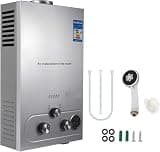 LPG Instant Water Heater, Stainless Steel, Multiple Capacity Options, Portable Gas Water Heater with LED Display and Multi-Level Safety Protections for Home Bathroom Kitchen,12L