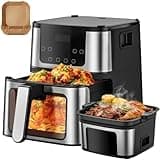 Air Fryer 7.5QT, 10 Preset Programs Air Fryer Oven, 10-in-1 Digital LED Touch Screen, 95% Less Oil, Dishwasher-Safe, 1400W Fast Heating, Visible Window, Air Fryer with 100Pcs Liner