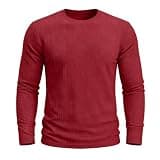 Mens Jacquard Crew Neck Shirt Slim Fit Long Sleeve Soft Textured Shirt Comfy Fall Winter Basic Casual Layering Tops Wine