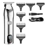 DAXXIN Hair Clippers, Professional Cordless LCD Hair Trimmer Beard Clipper Barber Shop Rechargeable Hair Cutting Machine USB(Silver)