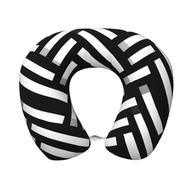 Qewfoju Neck Pillows for Sleeping Memory Foam Travel Pillows U Shaped Travel Neck Pillow Soft Headrest Pillow Suitable for Planes Car Office - Black and White Stripes