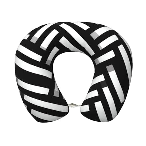 Qewfoju Neck Pillows for Sleeping Memory Foam Travel Pillows U Shaped Travel Neck Pillow Soft Headrest Pillow Suitable for Planes Car Office - Black and White Stripes