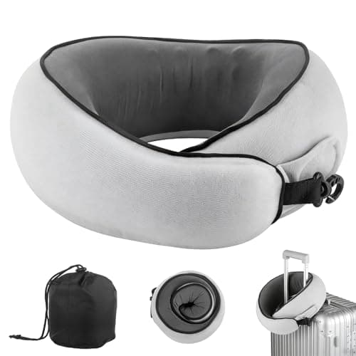 Travel Neck Pillow Airplane, Breathable Memory Foam Travel Pillows for Neck Support, Washable Cover Portable Storage Bag, 360° Ergonomic Airplane Travel Essentials for Flight, Car, Train, Office, Home