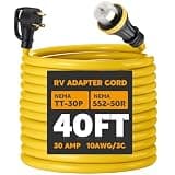 Tellegloww 40ft 30 Amp to 50 Amp RV Locking Adapter Cord Compatible with Nema TT-30P Male to SS2-50R, Locking Female Power Dog Bone Plug for RV Trailer Camper, STW 10 Awg/3C