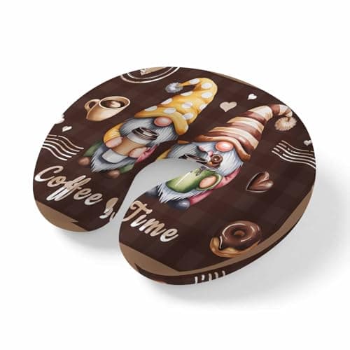 ZFUNCING Travel Pillows U-Shaped Neck Pillow Coffee Time Gnomes Ergonomic Memory Foam Pillow Head Cushion,Ququ Cookies Donut Dwarfs Soft Portable Neck Pillows for Office Airplane Car Train
