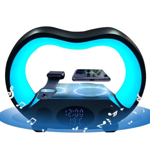 Wireless Charger with Bluetooth Speaker, LED Alarm Clock, Fast Charging Station for Phone & Watch, RGB Light, Multifunction Desktop Charging Dock