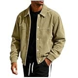 Mens Corduroy Snap Shacket Jacket Fall Plain Workwear Cargo Shirts Coats Turndown Collar Utility Outerwear Khaki