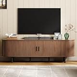 ONBRILL 70.8" TV Stand with Power Outlet for TVs up to 75 Inch, Entertainment Center with Storage and Adjustable Shelves, Modern Media Console with Sliding Doors for Living Room, Walnut
