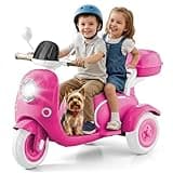 TCARAIWEN 2-Seater Electric Motorcycle for Girls, 3 Wheel 12V Electric Motorcycle, Ride On Toys for Kids 3-5 Years, Mini Moped with Multifunctional Music Player, Rose