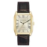 Miykon Vintage Watches for Men - Tank Square Gold Analog Watch with Brown Genuine Leather Wrist Strap for Classic Dress - Japanese Quartz, Waterproof to 100ft