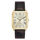 Miykon Vintage Watches for Men - Tank Square Gold Analog Watch with Brown Genuine Leather Wrist Strap for Classic Dress - Japanese Quartz, Waterproof to 100ft